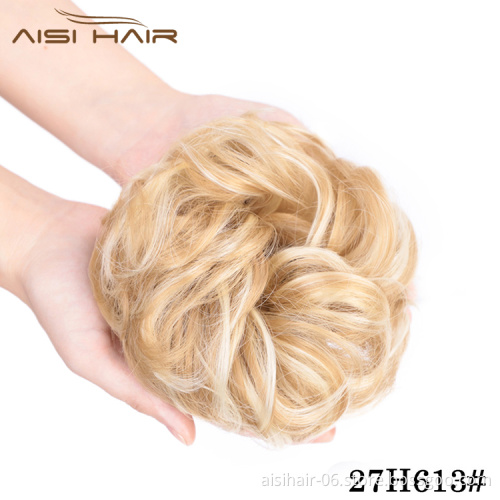 Aisi Hair Elastic Donut Blonde Ponytail Extensions Hair Ribbon Bundles Curly Synthetic Bun for Brides Women Hair Chignons Bun